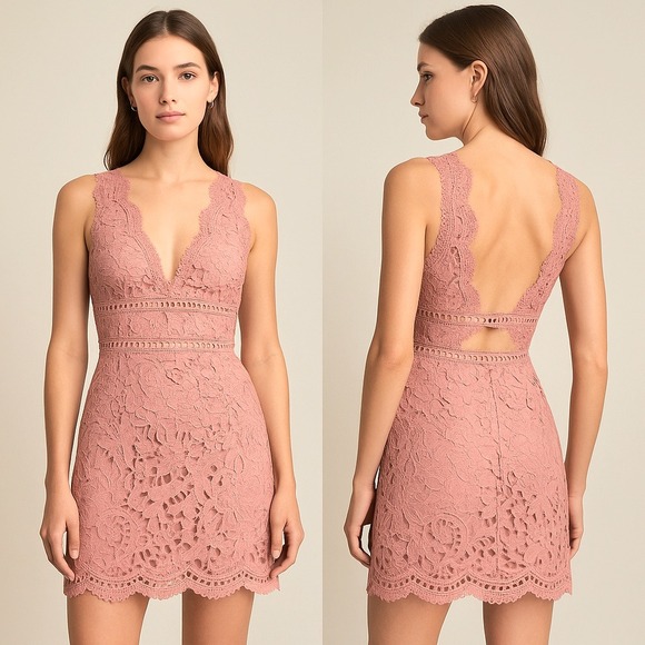 Dresses & Skirts - JOA‎ Just One Answer Rose Pink Lace  Mini Dress Womens XS Coquette Romantic